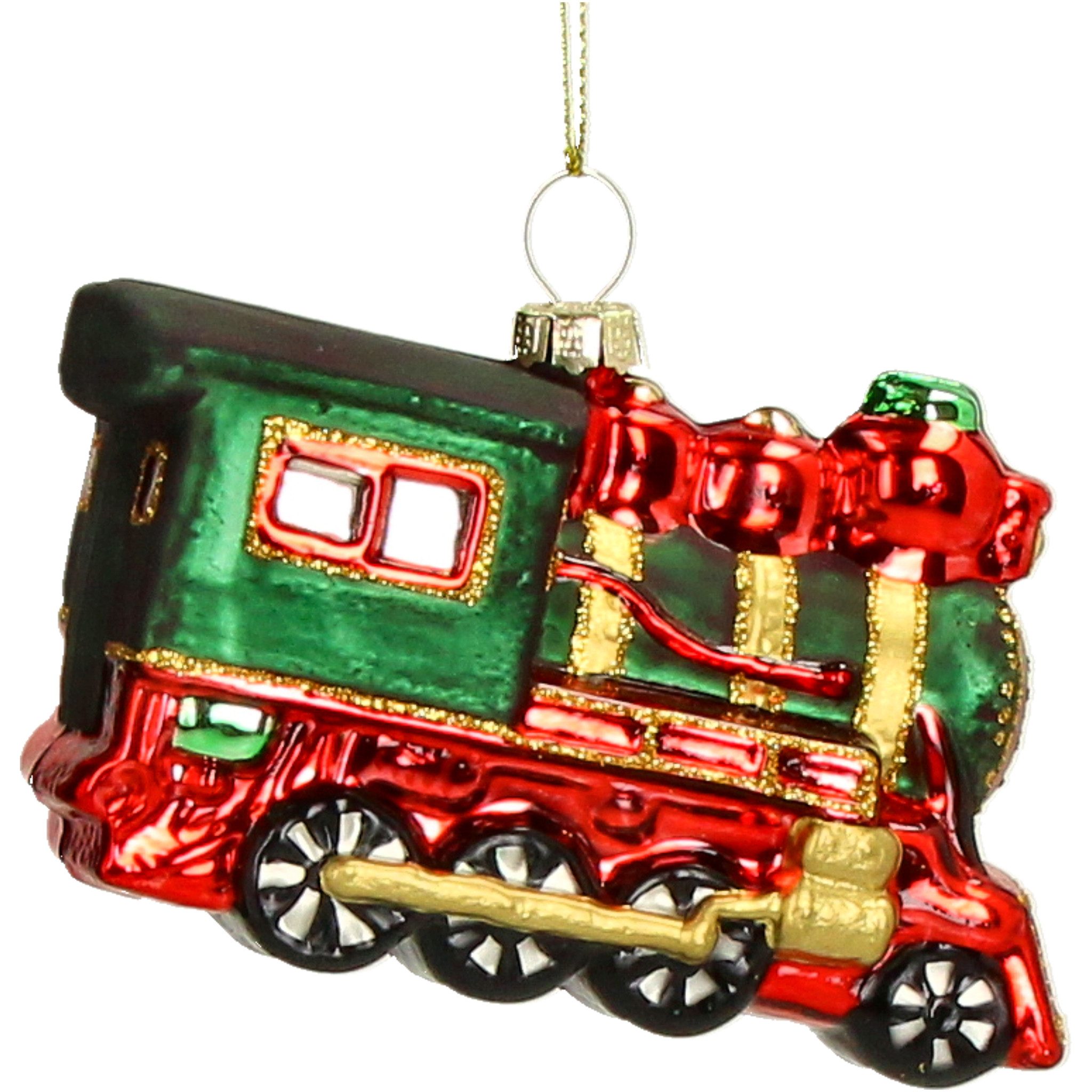 HD Collection Christbaumschmuck, Christbaumschmuck Glas 10cm Lokomotive Figur Grün / Rot