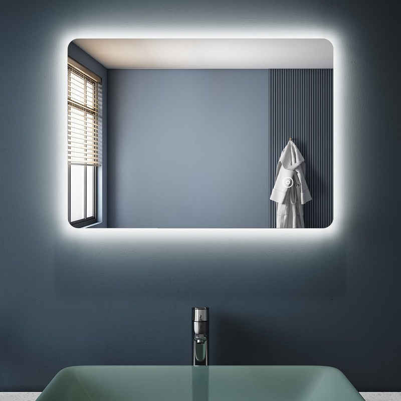 SONNI Зеркало для ванной комнаты Зеркало для ванной комнаты mit Beleuchtung 50x70 cm LED kaltweiß mit Touch Schalter, LED Beleuchtung,Touch Schalter,IP44,wasserdichte LED-Leiste
