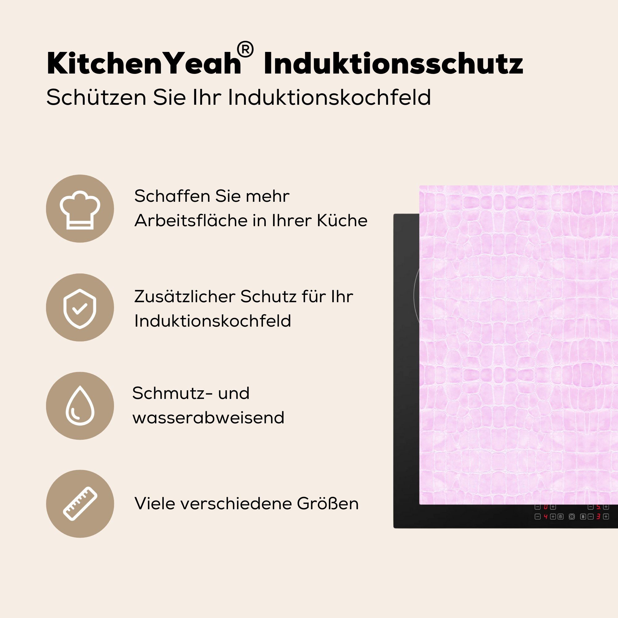 küche, Leder Induktionskochfeld - - - Tiere, Ceranfeldabdeckung (1 Vinyl, Schutz für die 81x52 MuchoWow cm, tlg), Rosa Induktionsschutz Herdblende-/Abdeckplatte