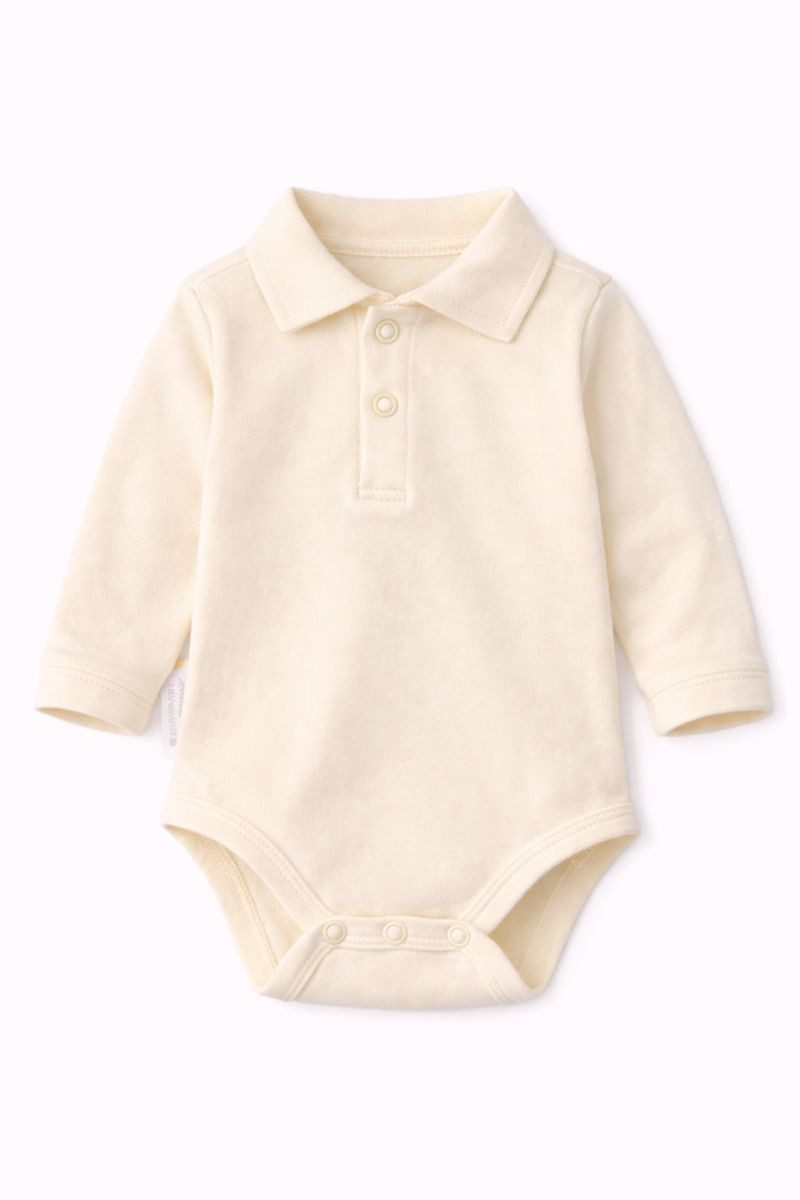 La Bortini Langarmbody Baby Body langarm in Creme mit Kragen aus reiner Baumwolle, 44 50 56 62 68 74 80 86 92 98