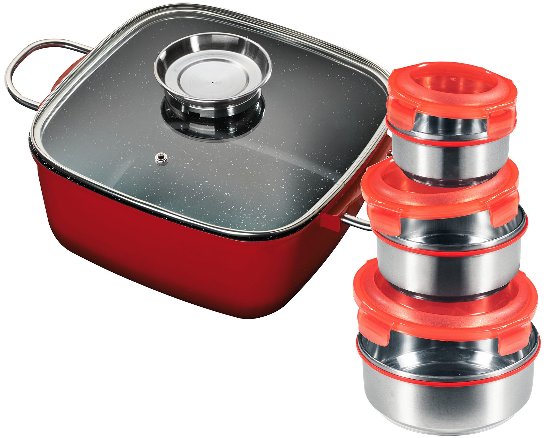 KING Bräter, Aluminiumguss (Set, 8-tlg), Bräter-/Schmortopf 4 L+Glasdeckel, Induktion, Keramikbeschichtung