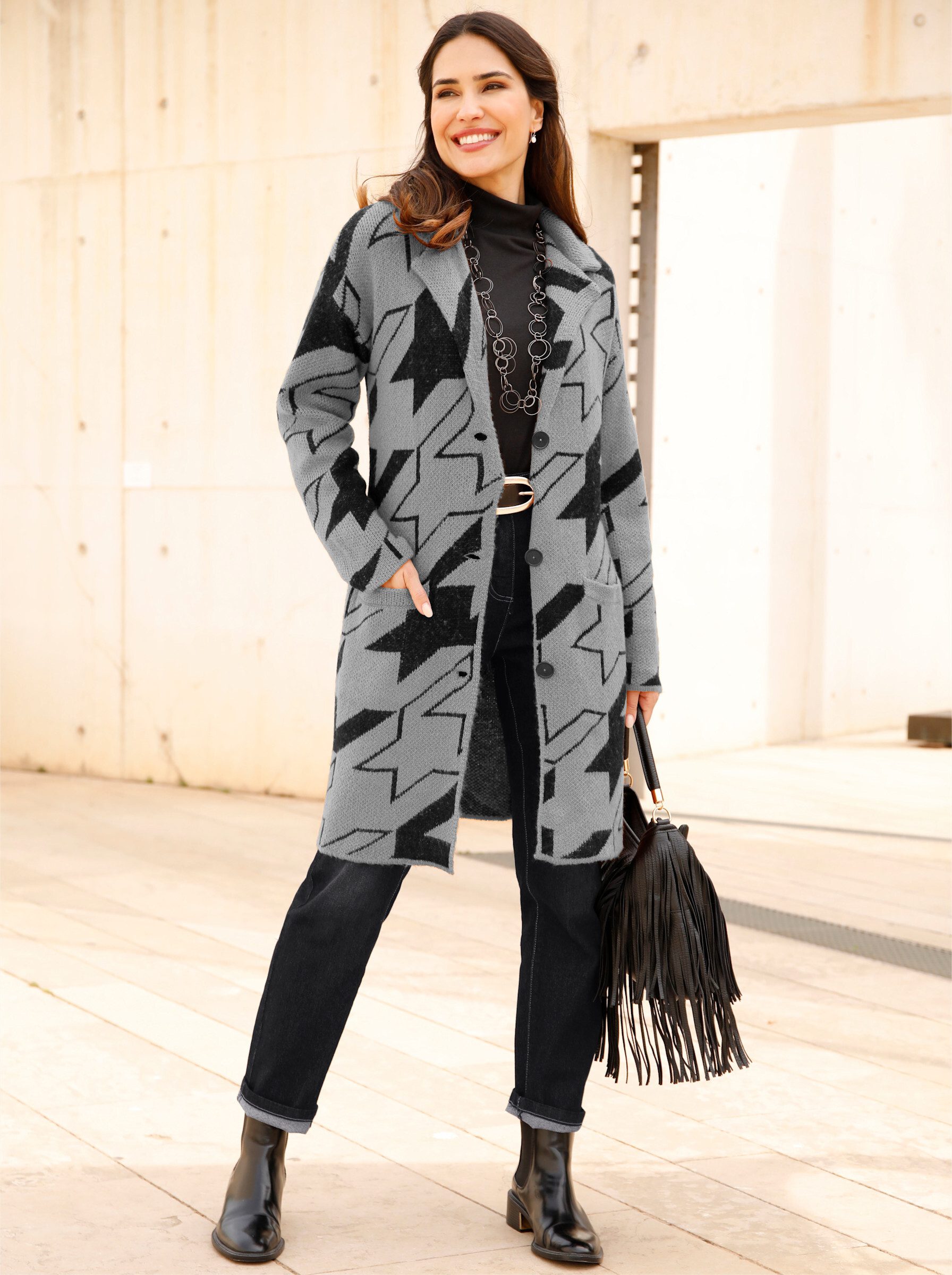 Sieh an! Strickjacke Strickmantel Langarm Jacquard