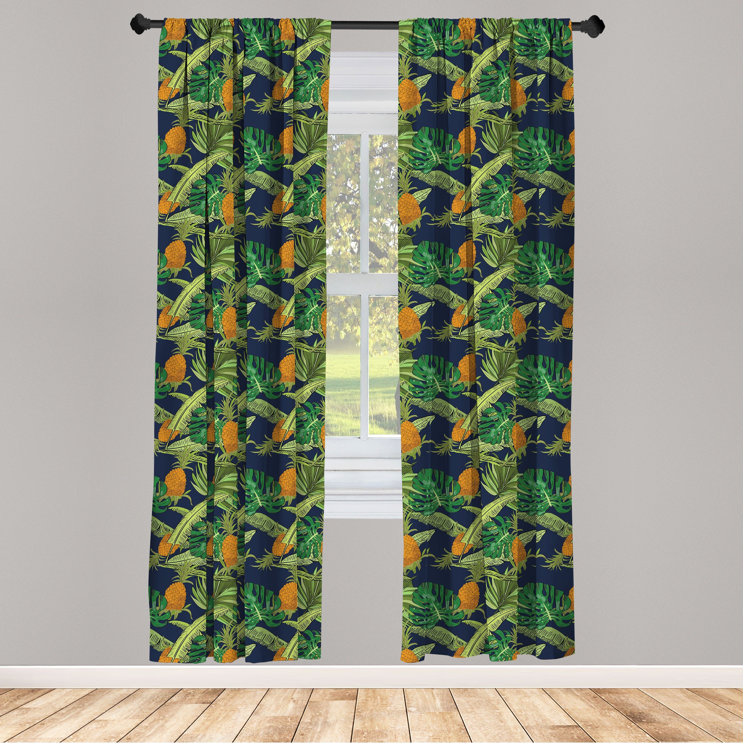 Gardine Vorhang für Wohnzimmer Schlafzimmer Dekor, Abakuhaus, Microfaser, Tropisch Exotische Ananas Motive