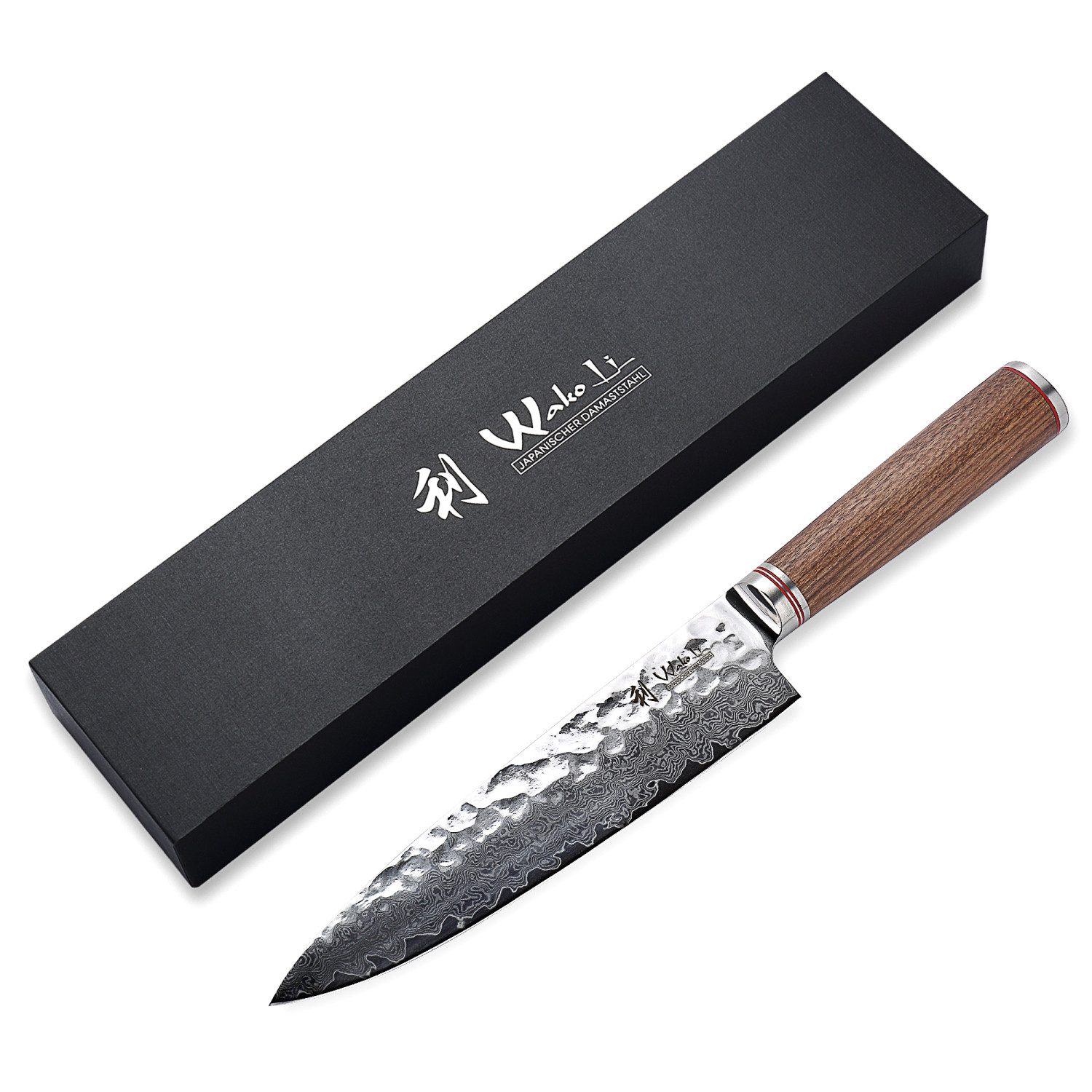 Wakoli Damastmesser Nussbaum Damast Chefmesser 20 cm Klinge I Nussbaumholzgriff, aus 67 Lagen Damaststahl, VG10 Kern