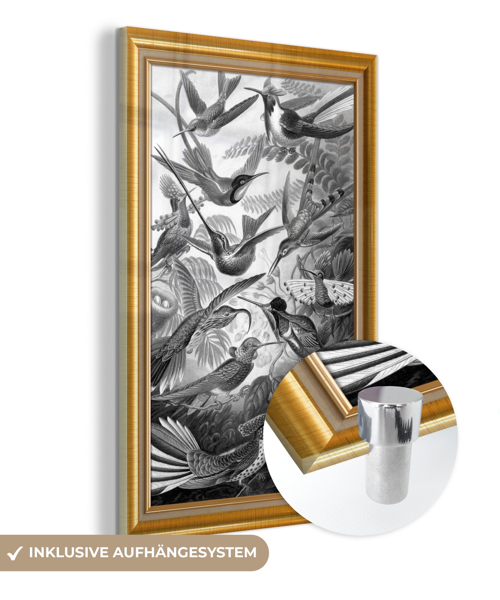 MuchoWow Acrylglasbild Kunstwerk - Maler - Rahmen - Gold, (1 St), Glasbilder - Bilder auf Glas Wandbild - Foto auf Glas - Wanddekoration