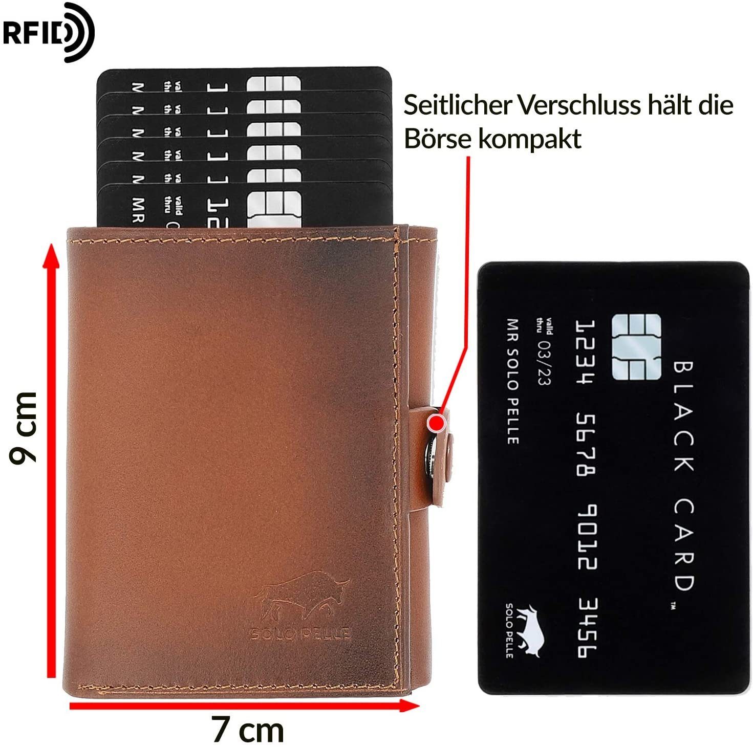 Solo Pelle Mini Geldbörse Slim Wallet mit Münzfach [12 Karten] Slimwallet Riva [RFID-Schutz], echt Leder, Made in Europe in elegantem Design mit RFID Schutz