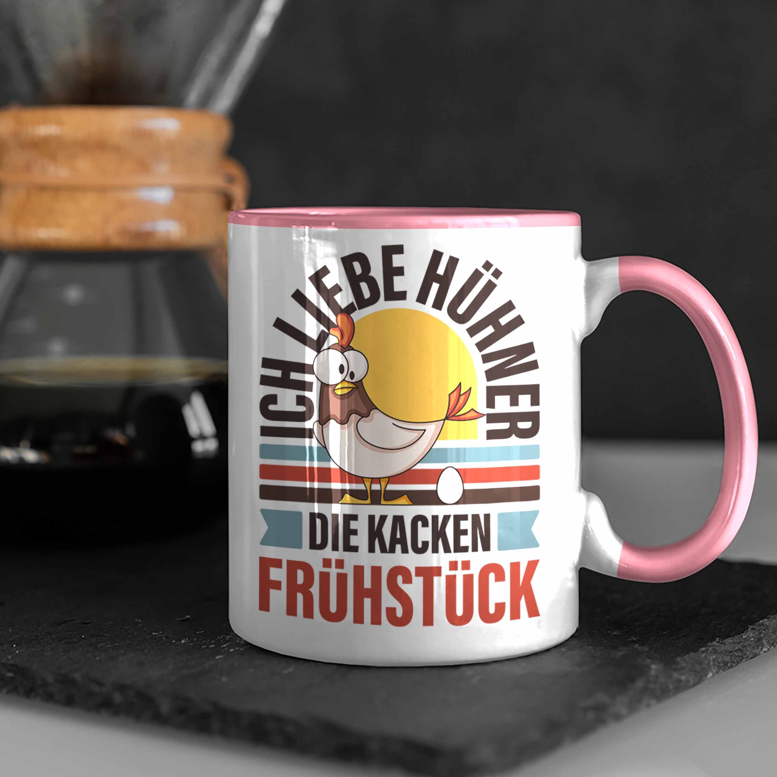 Trendation Tasse Tasse - Ich Kaffeetasse mit Hühner mit Kacken Liebe Trendation Die Spruch Hühner Frühstück Rosa Lustige Sprüchen