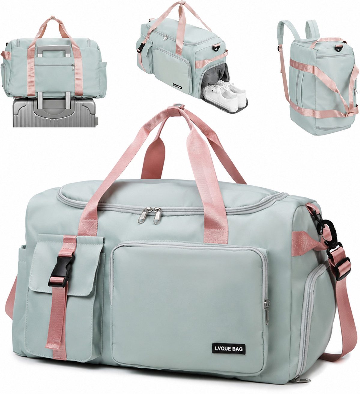 OYLCDI Reisetasche Sporttasche Rucksack 42L Reisetasche 50 × 30 × 29 cm (mit Schuhfach, Nassfach und Trolley-Halterung, Fitnesstasche,Große Umhängetasche), Oxford‑Stoff, für Fitness, Yoga, Kurzreisen