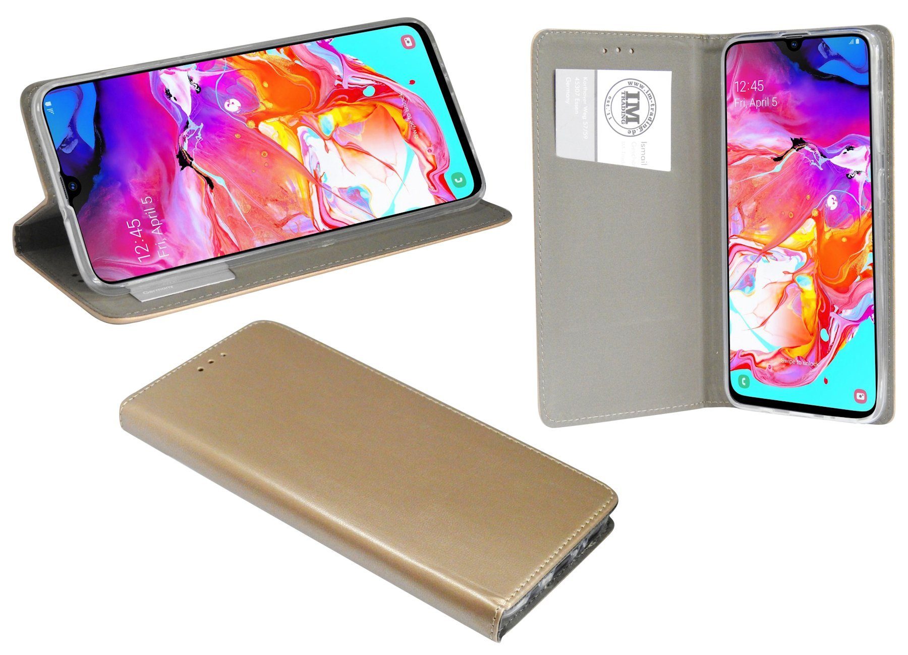 cofi1453 Handytasche Buch Tasche "Smart" Standfunktion, A70 Kartenfach Gold (A705F) mit kompatibel Schutzhülle Handy mit Brieftasche Hülle GALAXY SAMSUNG Etui