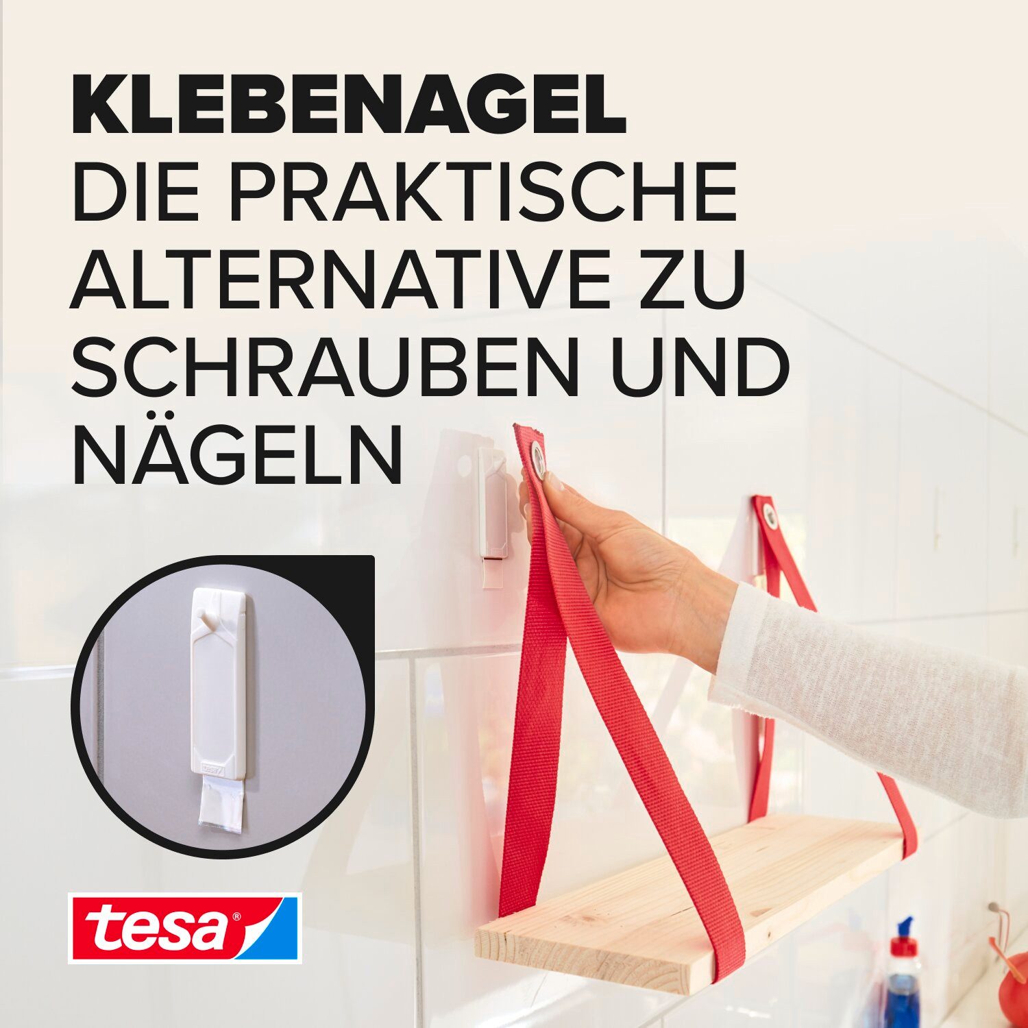 tesa Klebehaken tesa Klebenagel Fliesen&Metall, verstellbar, 2 Stück, 3 kg Haltekraft, Dekoration, Bilder, Leinwände, Lichterketten, Girlanden, (Packung, 2-St., – Bild 2 von 5