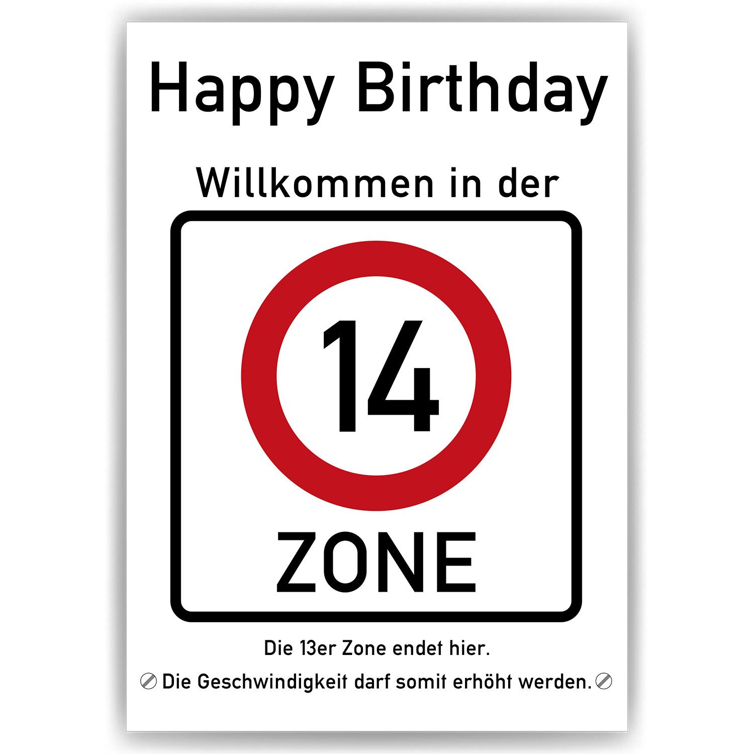 Tigerlino Poster 14. Geburtstag Geschenk Verkehrszeichen Karte Happy