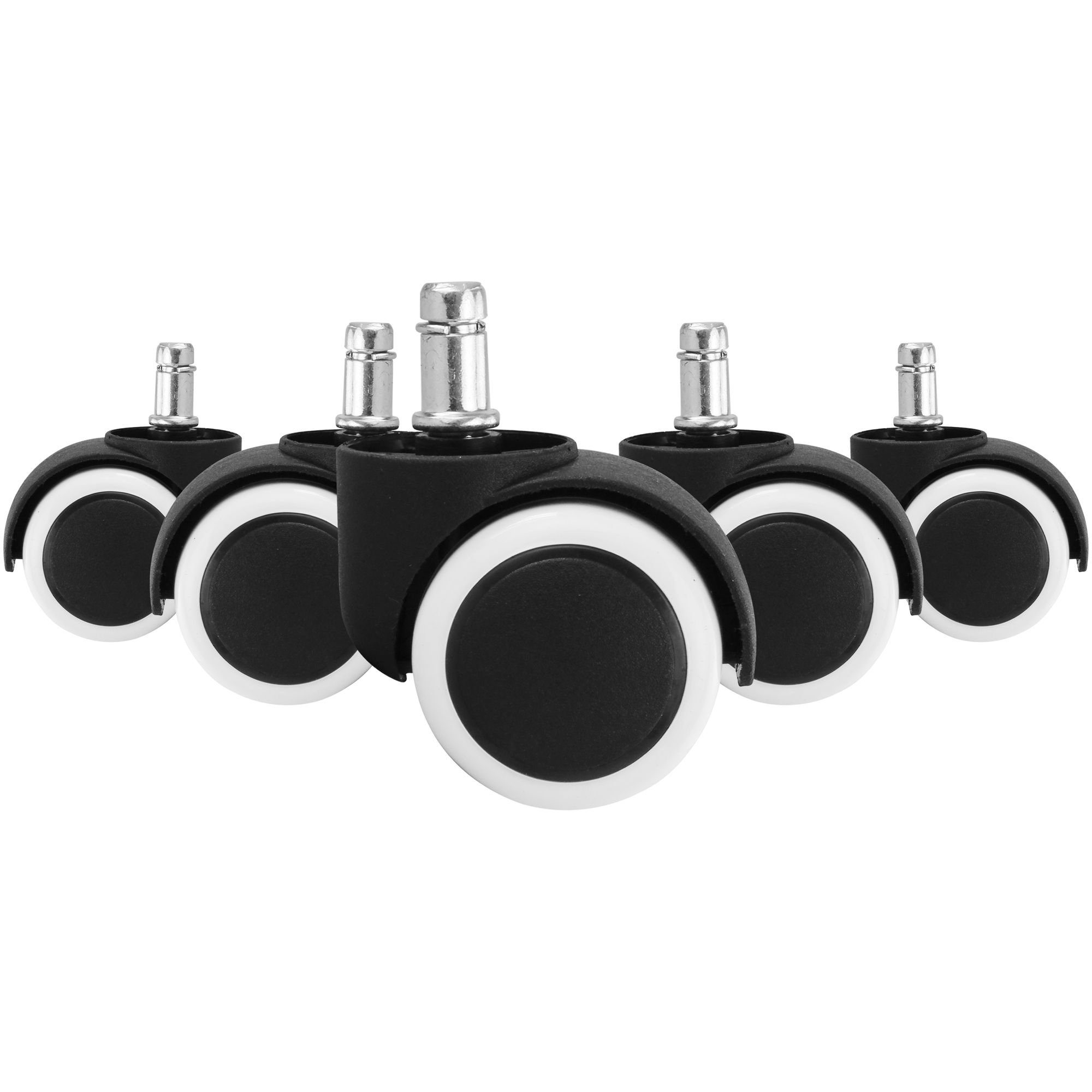 Amstyle Möbelrolle 5 Rollen Bürostuhlrollen PIN 11mm Ø50mm Hartbodenrollen Stuhlrollen, (5er Set gebremste Rollen Bürostuhl Schwarz / Weiß, Set besteht aus 5 Rollen), Ø 50mm Drehstuhlrollen Stift 11mm