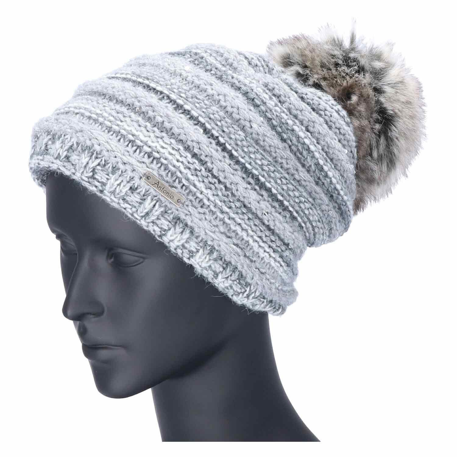 Antonio Strickmütze Antonio Strick Mütze Beanie mit Bommel grau (1-St) günstig online kaufen