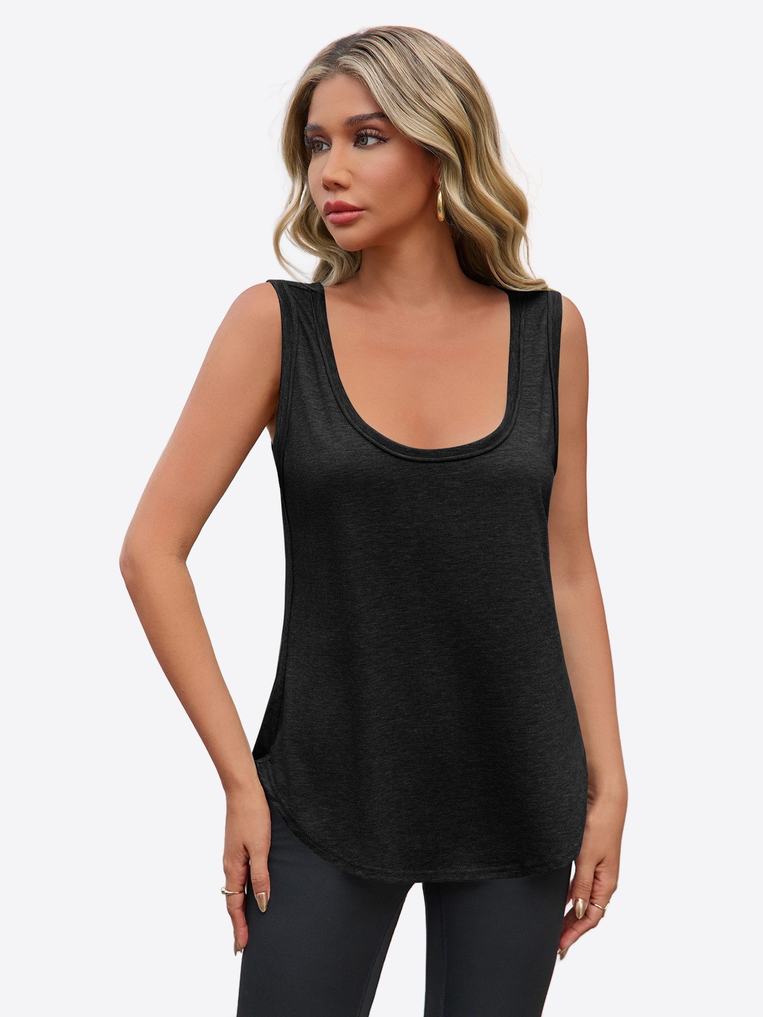 Imily Bela Tanktop Damen Loose ärmellos mit tiefem Rundhalsausschnitt Basic (Packung, 1-tlg., 1per-Pack) mit abgerundetem Saum in Unifarbe