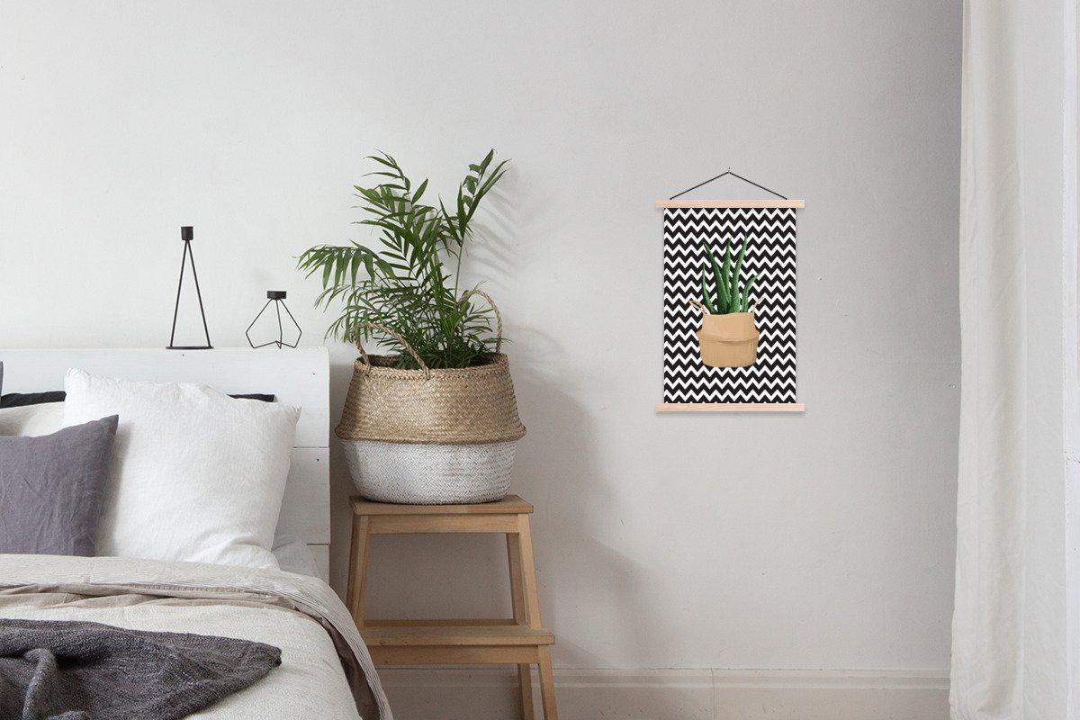 MuchoWow Poster Zimmerpflanzen - Aloe St), Wohnzimmer, - Bilderleiste, Blumentopf, für Vera Magnetisch (1 Textilposter Posterleiste
