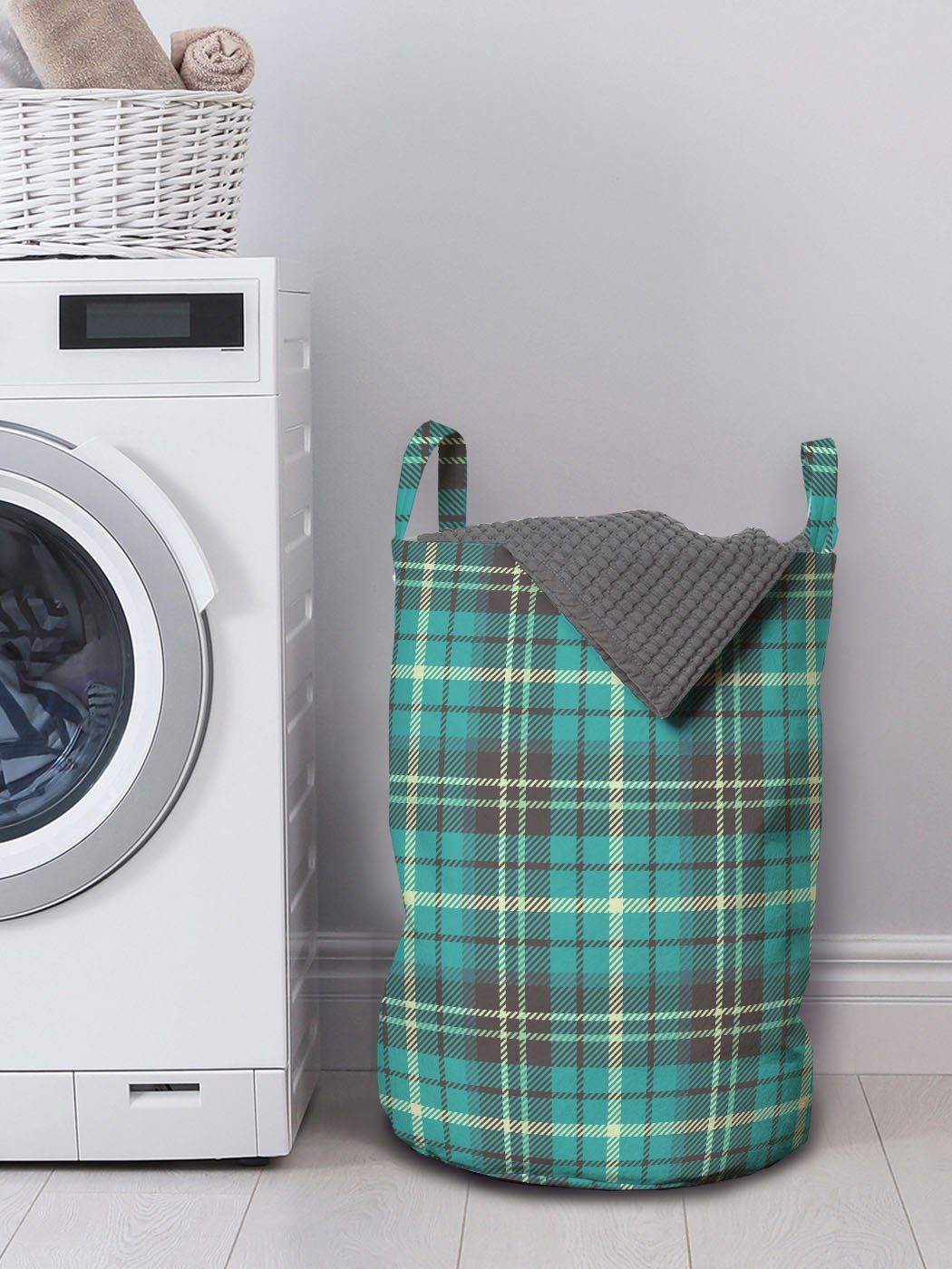 Abakuhaus Wäschesäckchen Wäschekorb mit Brown Streifen mit Kordelzugverschluss für Griffen Waschsalons, Plaid-Formular Plaid