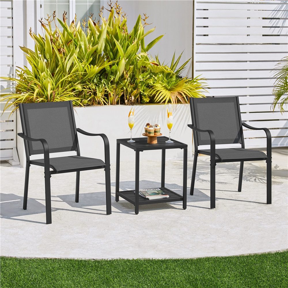 Yaheetech Gartenstuhl Esszimmerstuhl aus Texteline-Gewebe und Metall (2 St), 2er-Set Küchenstuhl Stapelbar & Robust bis 136 kg Belastbar je Stuhl