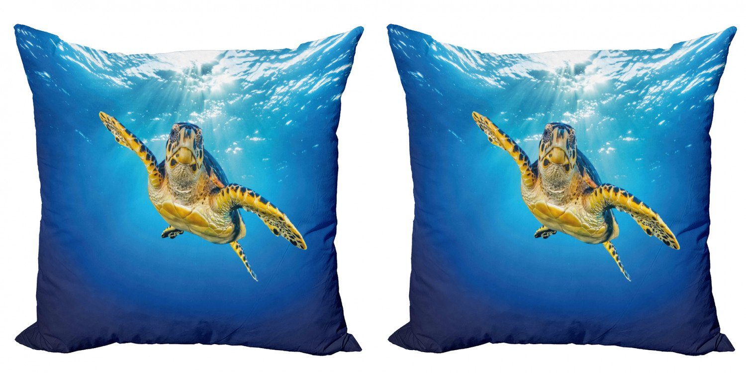 (2 Abakuhaus Accent Modern Kissenbezüge Schildkröte Blue Stück), Waters Schwimmen Digitaldruck, Doppelseitiger