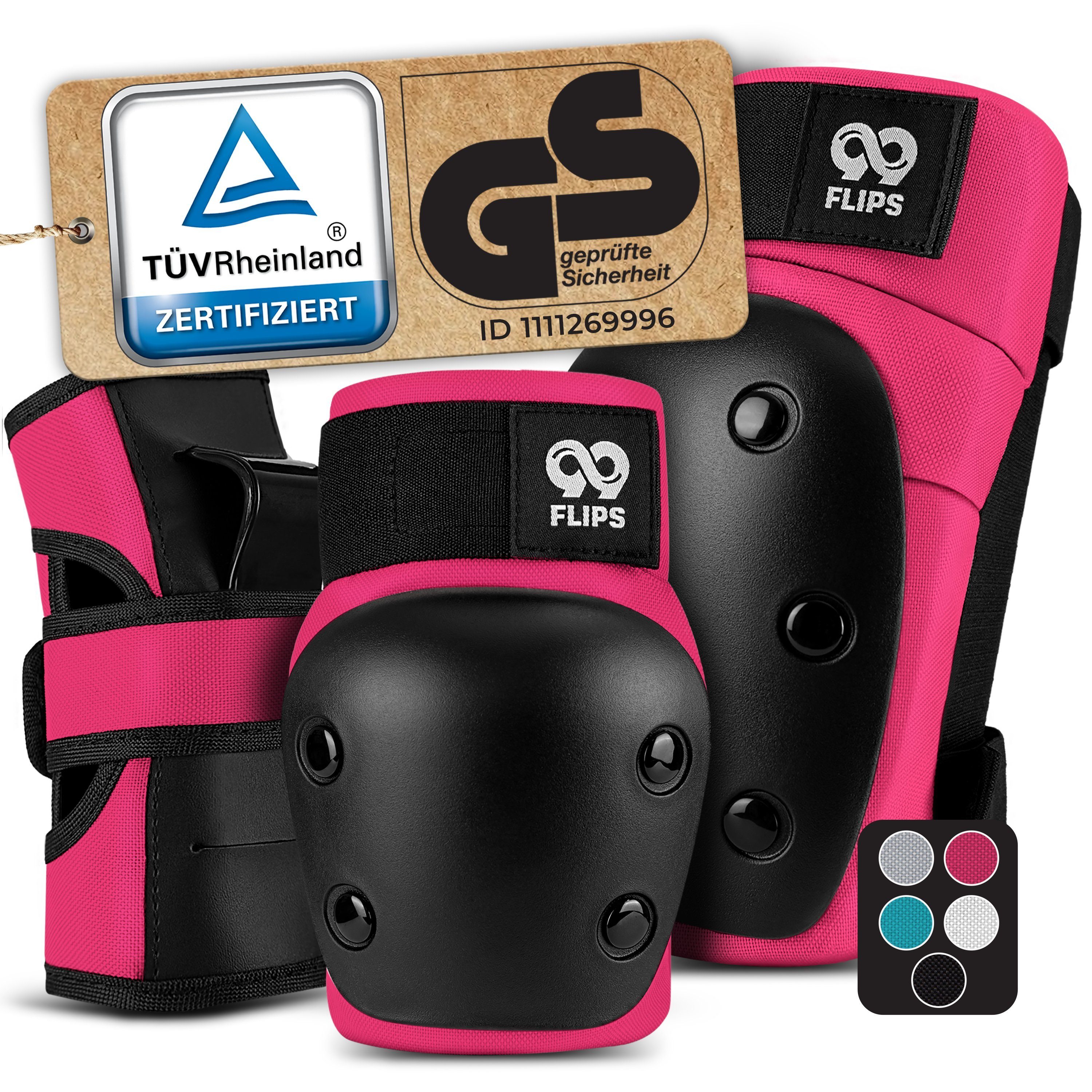 99FLIPS Protektoren-Set DIVE Protektoren Set Erwachsene Skateboard Inline Skates, Longboard (Protektoren Set Skateboard Erwachsene, 6-tlg., Inliner Schoner Knie-, Ellenbogen und Handgelenkschützer & Tragebeutel), Schlittschuhe Damen & Skateboard Erwachsen