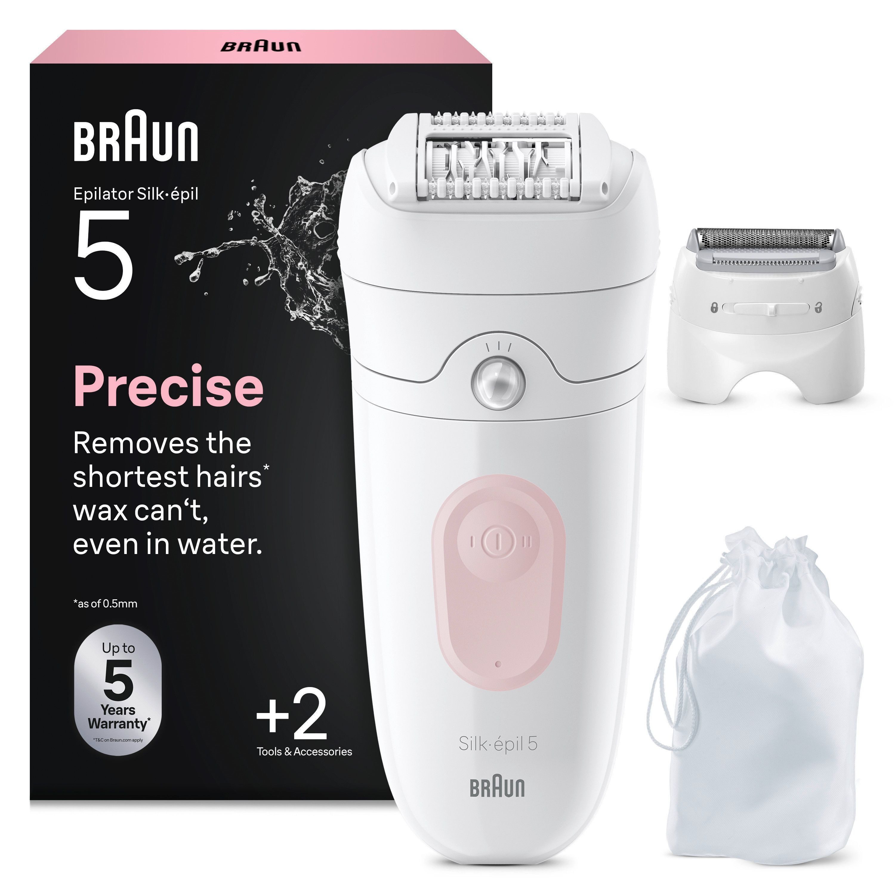 Braun Epilierer Silk-épil 5 SE5-030, Wet & Dry, Einfache Haarentfernung, Rasieraufsatz und Trimmeraufsatz