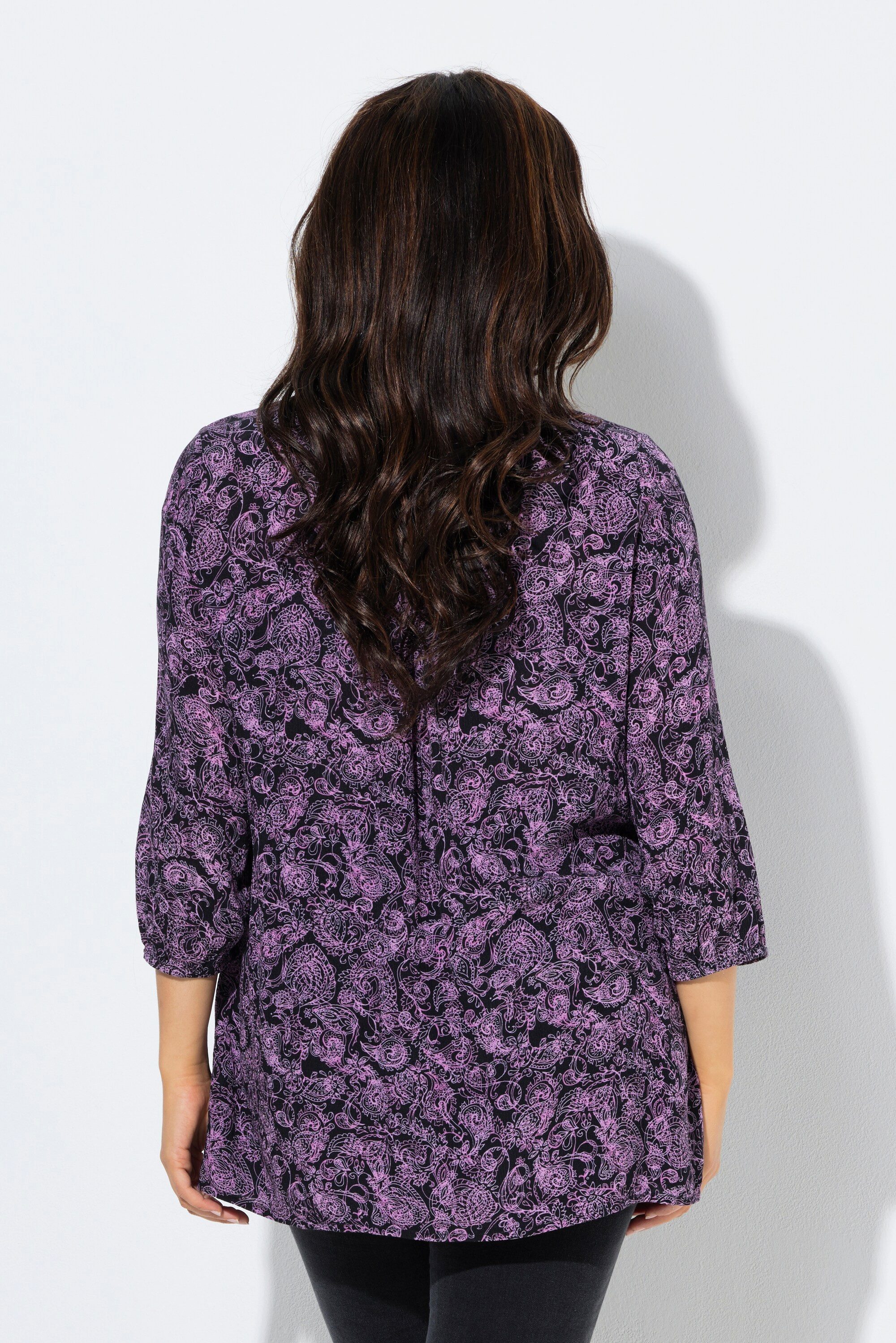 Ulla Popken Longbluse Smokbluse Bluse Rundhals 3/4-Arm Rückenfalte
