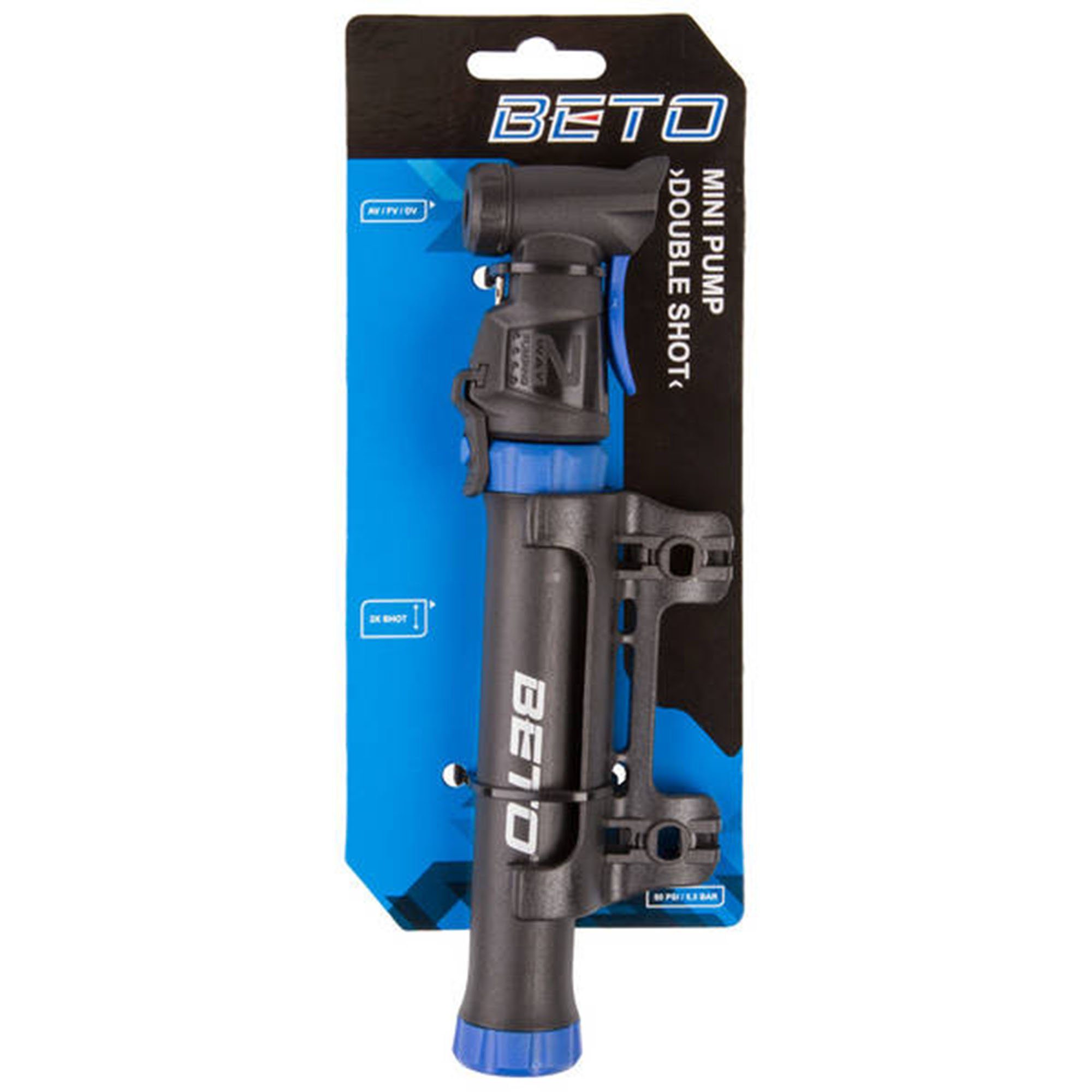 Beto Minipumpe Double Shot (2-tlg), Fahrradpumpe Mini-Pumpe AV/DV/FV + Balladapter Luftpumpe Minipumpe