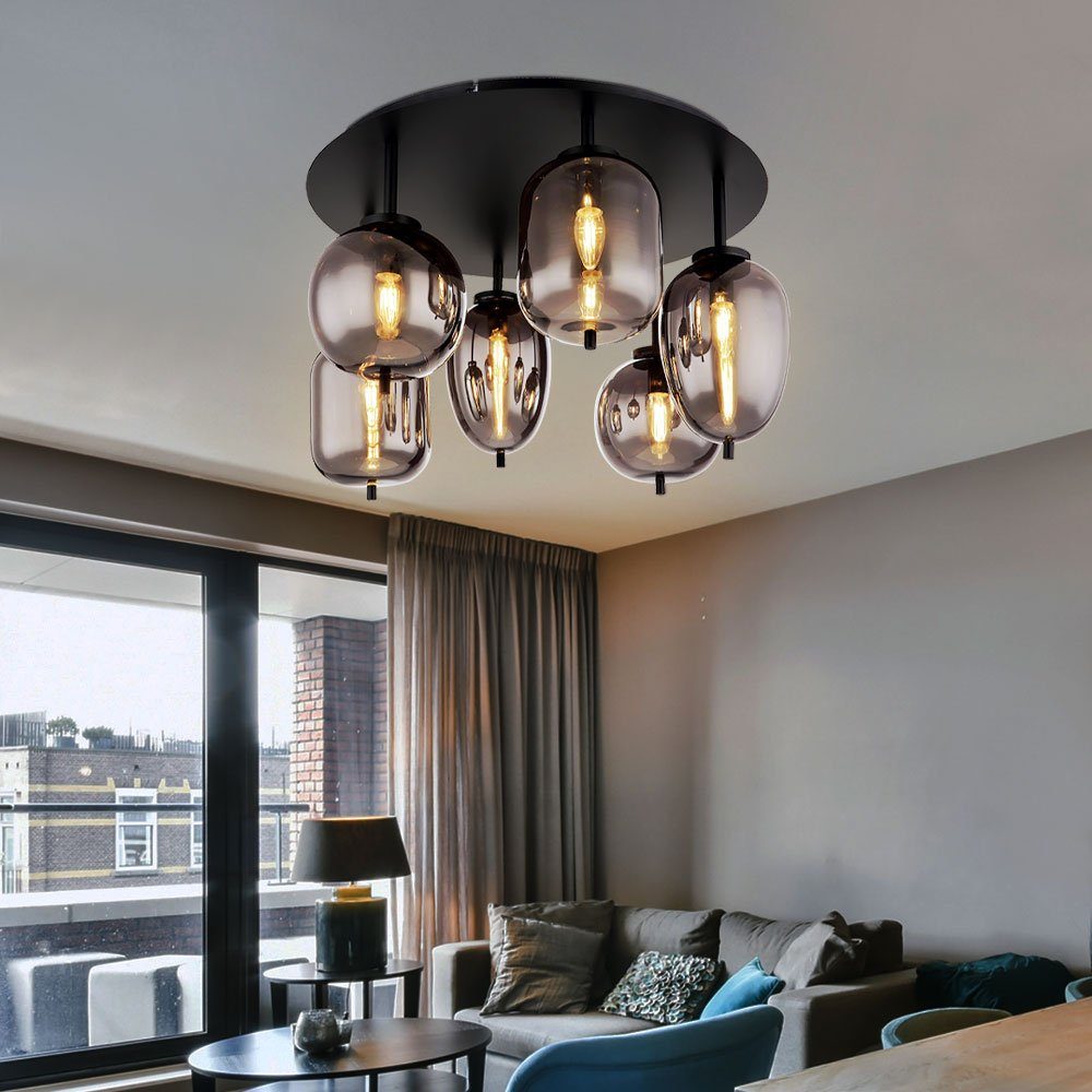 GLOBO LIGHTING Deckenleuchte, Leuchtmittel nicht inklusive, Deckenlampe Leuchte Designlampe Glas Schwarz Messing Wohnzimmerleuchte