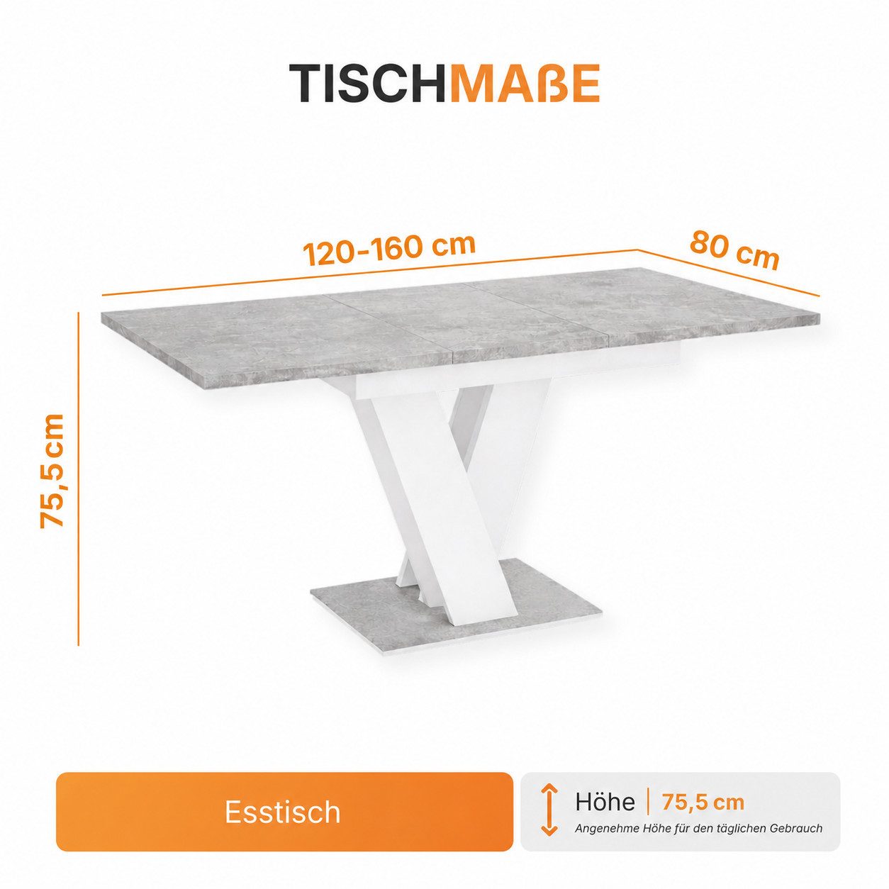 Home Collective Esstisch ausziehbar Tisch Küchentisch Esszimmertisch Ausziehtisch (Esszimmer Küche Wohnzimmer Esstisch erweiterbar), modernes Design mit V-Geste – Bild 4 von 5
