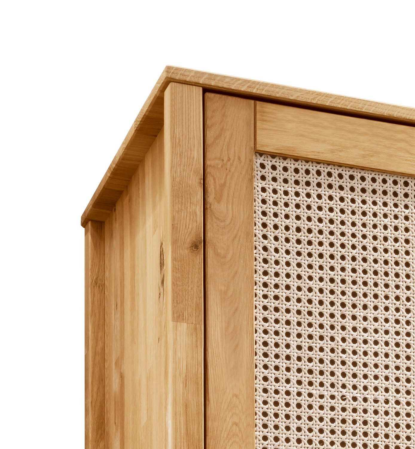 Natur24 Kleiderschrank Schrank Fani 4-Türig 205x61x202 Eiche Massiv Wiener Geflecht