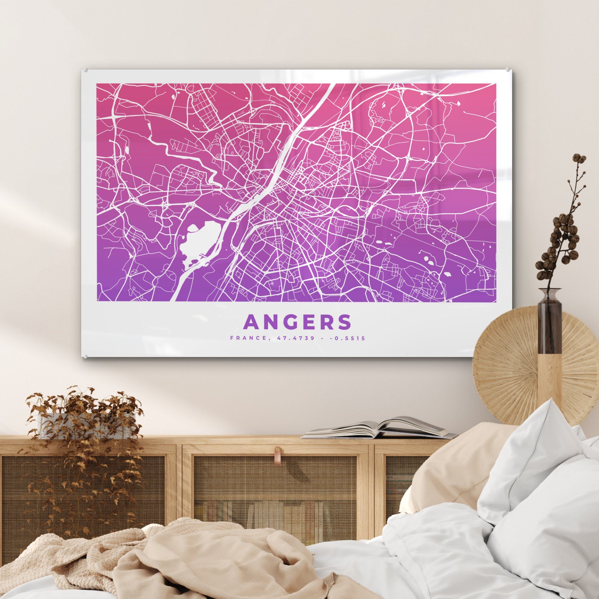 Frankreich Acrylglasbild - Angers Wohnzimmer Stadtplan, St), - Schlafzimmer & (1 Acrylglasbilder MuchoWow