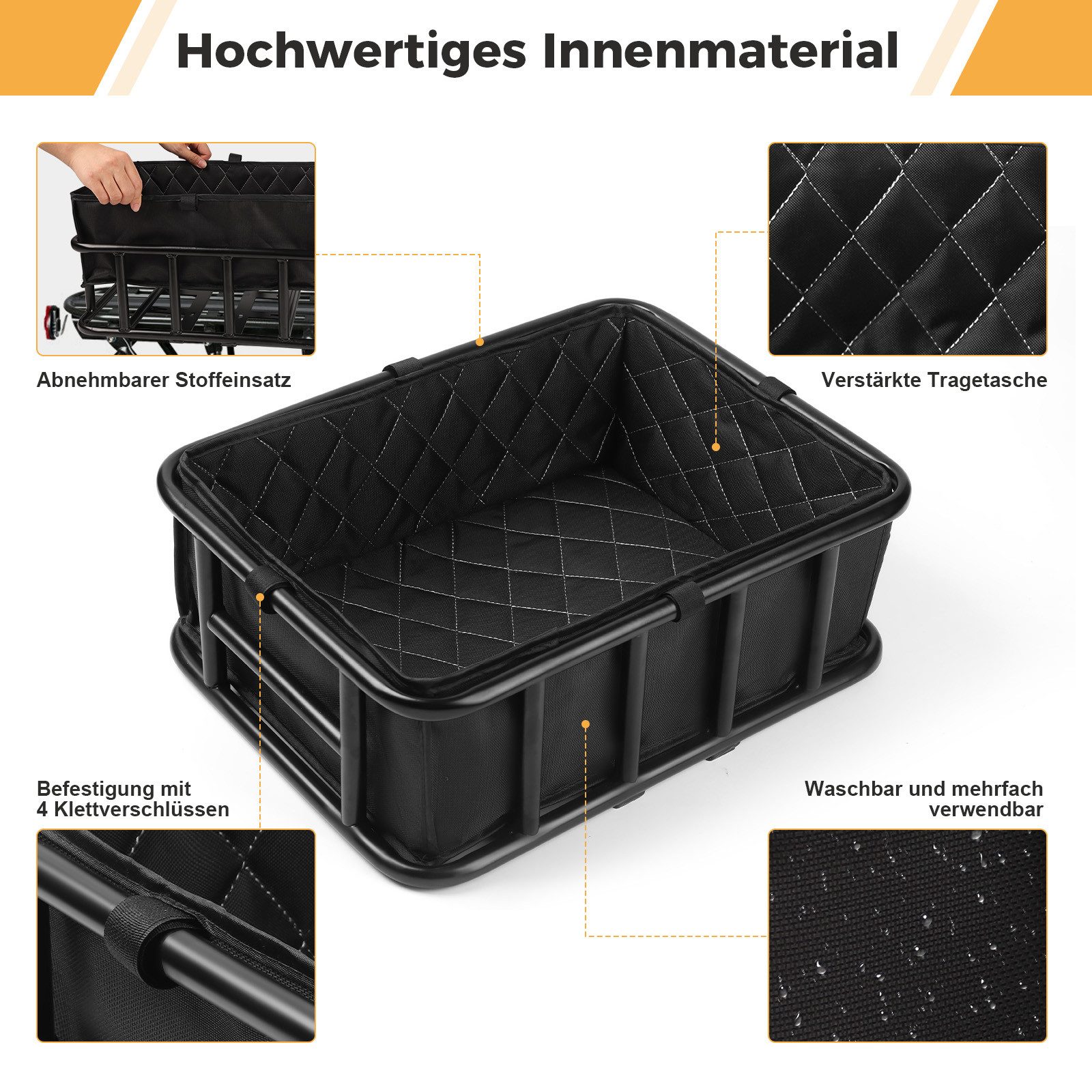 JOYOLEDER Rear Bicycle Basket, Large Metal Bicycle Basket, Robust Bicycle Basket (Rear Rack for Most Bicycles and E-Bikes), for Bike Tours, Shopping, Dogs