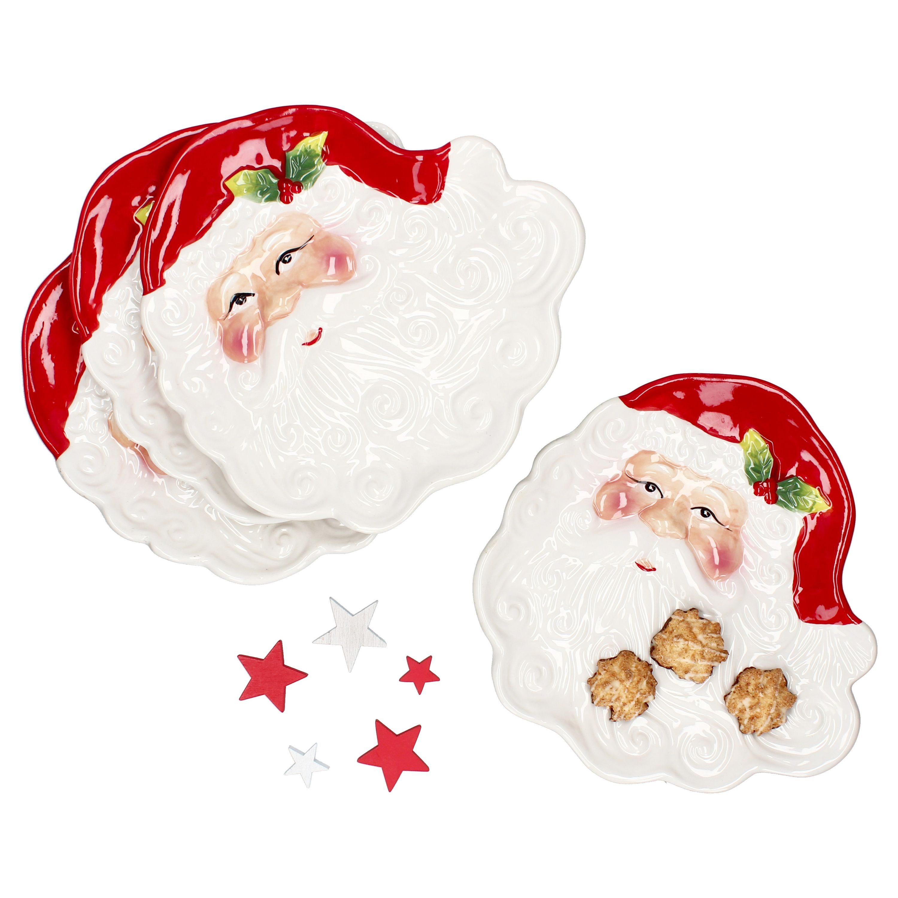 MamboCat Servierplatte 4x Gebäckteller Santa Servierplatte Kuchen Weihnachten Plätzchen, Steingut