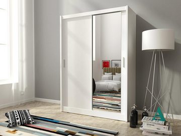 MOEBLO Kleiderschrank BORNEO A1 (Wohnzimmerschrank 2-türig Schrank Gaderobe Schiebtüren, mit Spiegel Schwebetürenschrank mit Einlegeböden und Kleiderstange) (BxHxT): 130/150x200x60cm