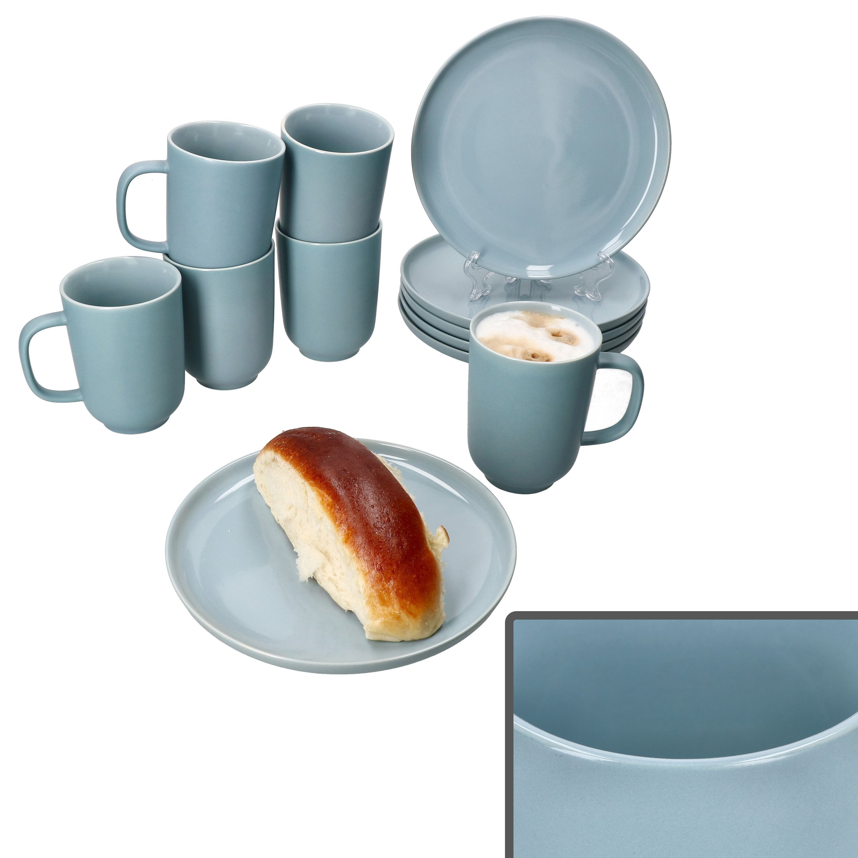 Frühstücks-Geschirrset Ritzenhoff Jasper 12tlg Frühstücksset Graublau Steingut Teller
