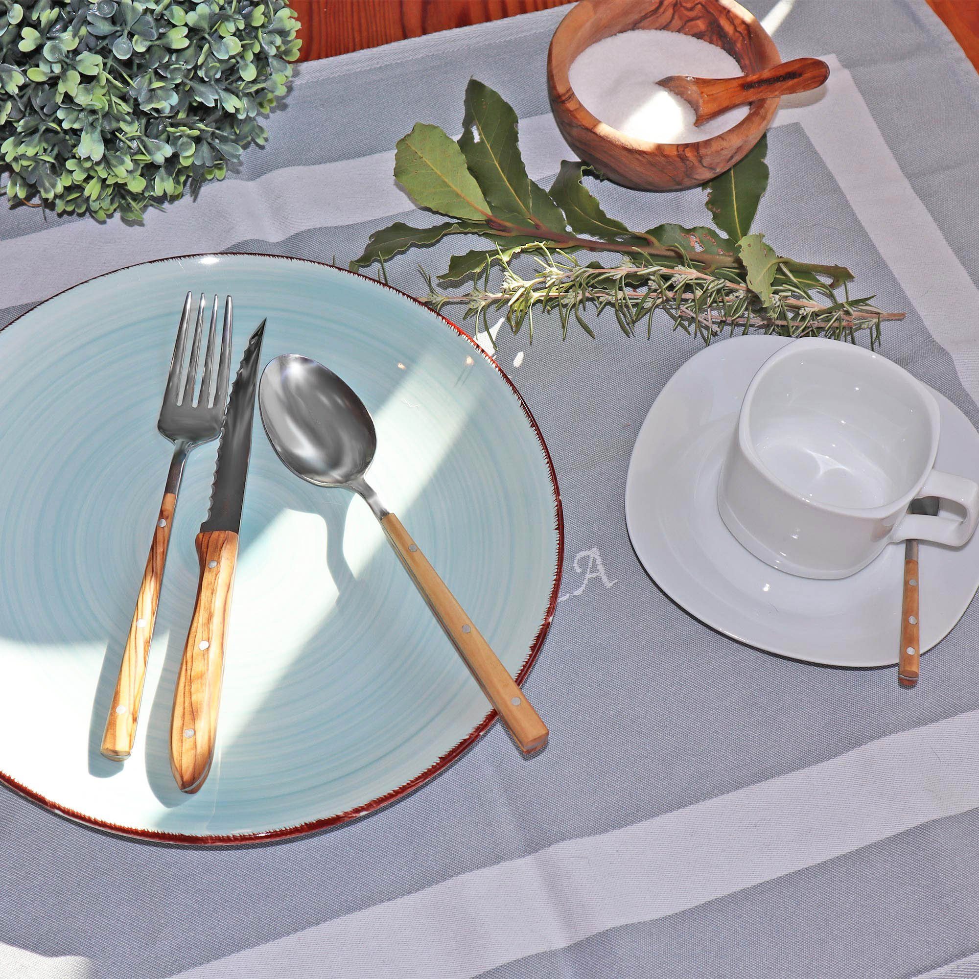 NATUREHOME Besteck-Set Tafelbesteck Sets aus Edelstahl mit Olivenholzgriff (4-tlg), 6 Personen, Olivenholz/Edelstahl, Nachhaltig, Handarbeit, Design