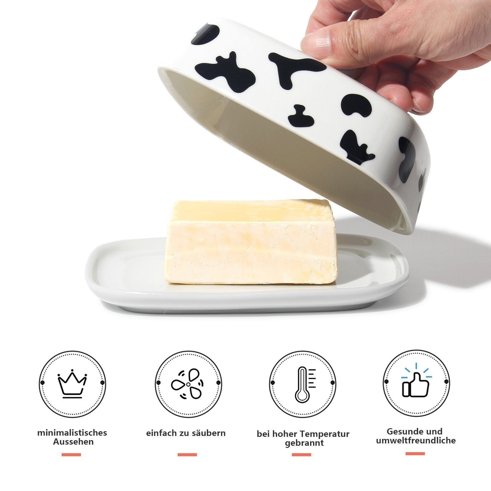 Zedelmaier Butterdose Butterdose aus Keramik,Butterschale Porzellan für Butter(250g), (Set, HYH003), Klimafreundlich, leicht zu reinigen und praktisch – Bild 3 von 5