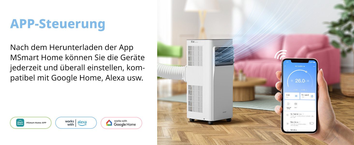 comfee 3-in-1 air conditioner »Easy Cool 7000« strong airflow, app and voice control possible, for rooms up to 25 m², with temperature sensor