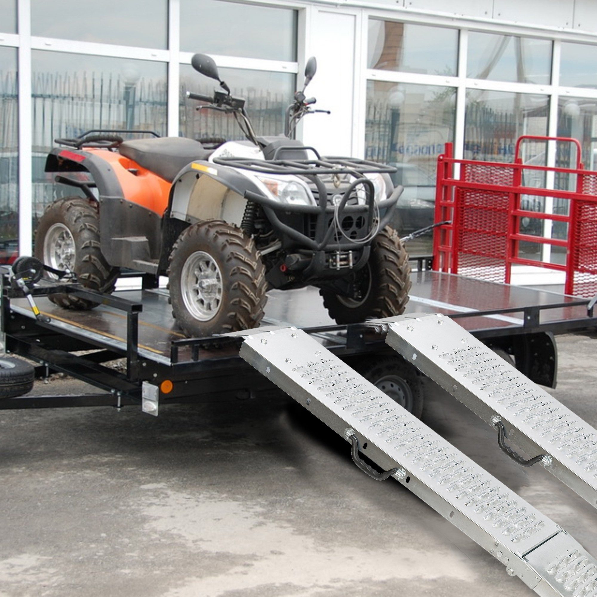 Arebos Auffahrrampe 2 x, Auffahrschienen, Klappbar (Faltbare Stahlrampe 180 cm), 400 kg pro Paar, 180 x 22,5 x 4,5 cm