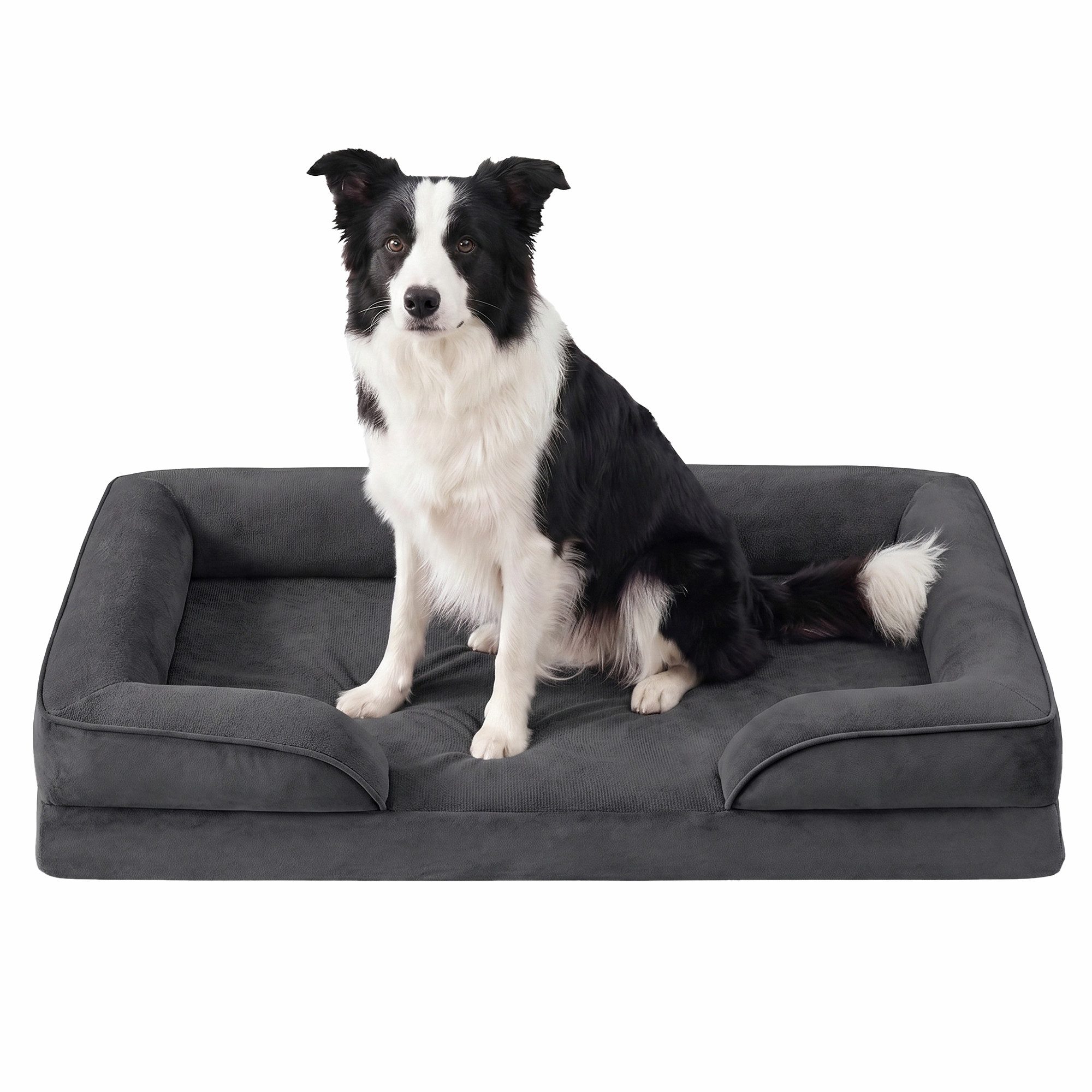 FEANDREA Tierbett Bezug abnehmbar, waschbar, rutschfest, Innenfutter wasserabweisend, Hundebett, erhöhter Rand, Noppenschaumstoff, 104 x 69 x 17 cm