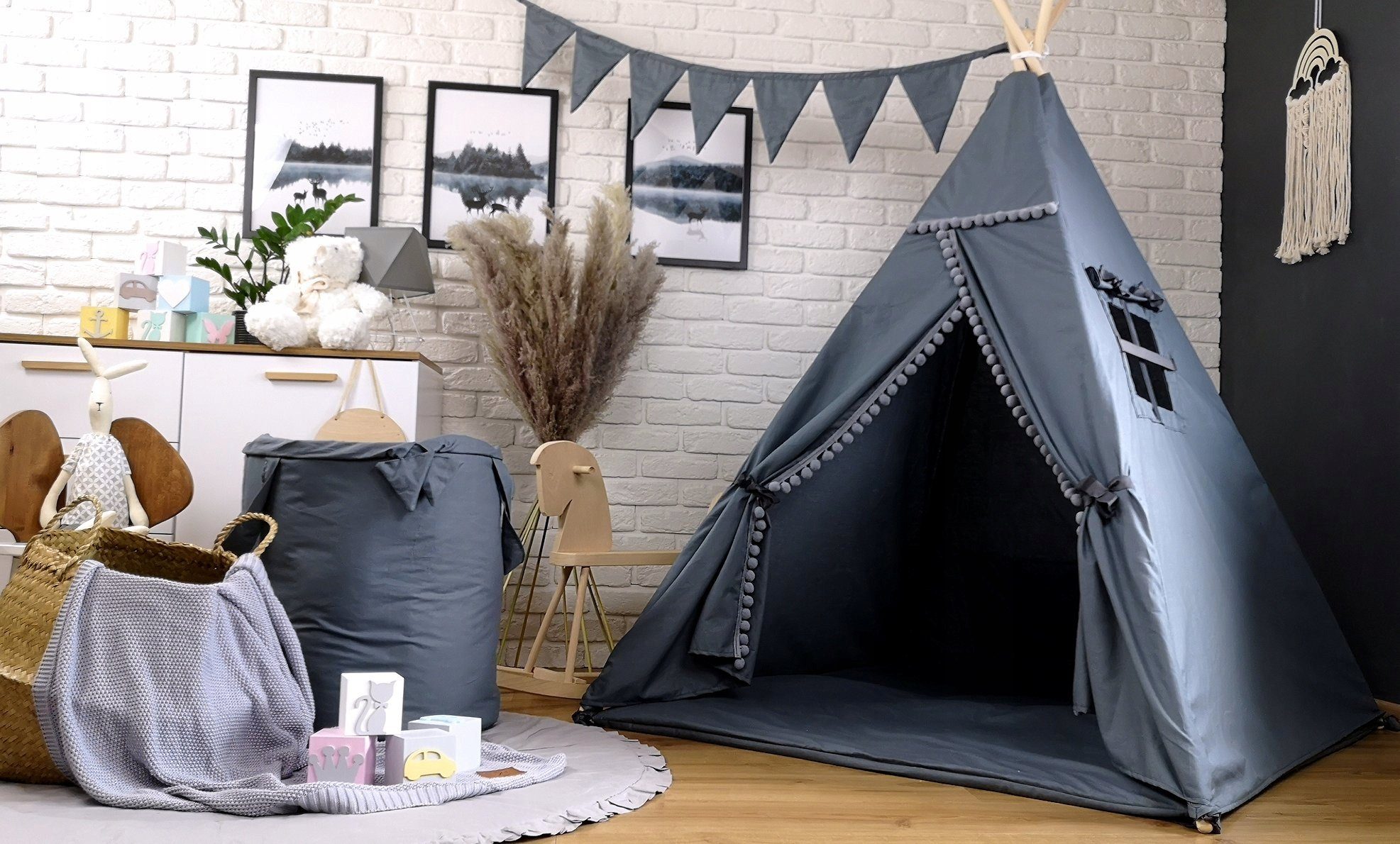 Pamek Tipi-Zelt Basic, Kinder Spielzelt, Teepee, Zelt mit Fenster, Tipizelt, Spielset, Personen: 2 (7 tlg), Sehr weiches und angenehmes Material