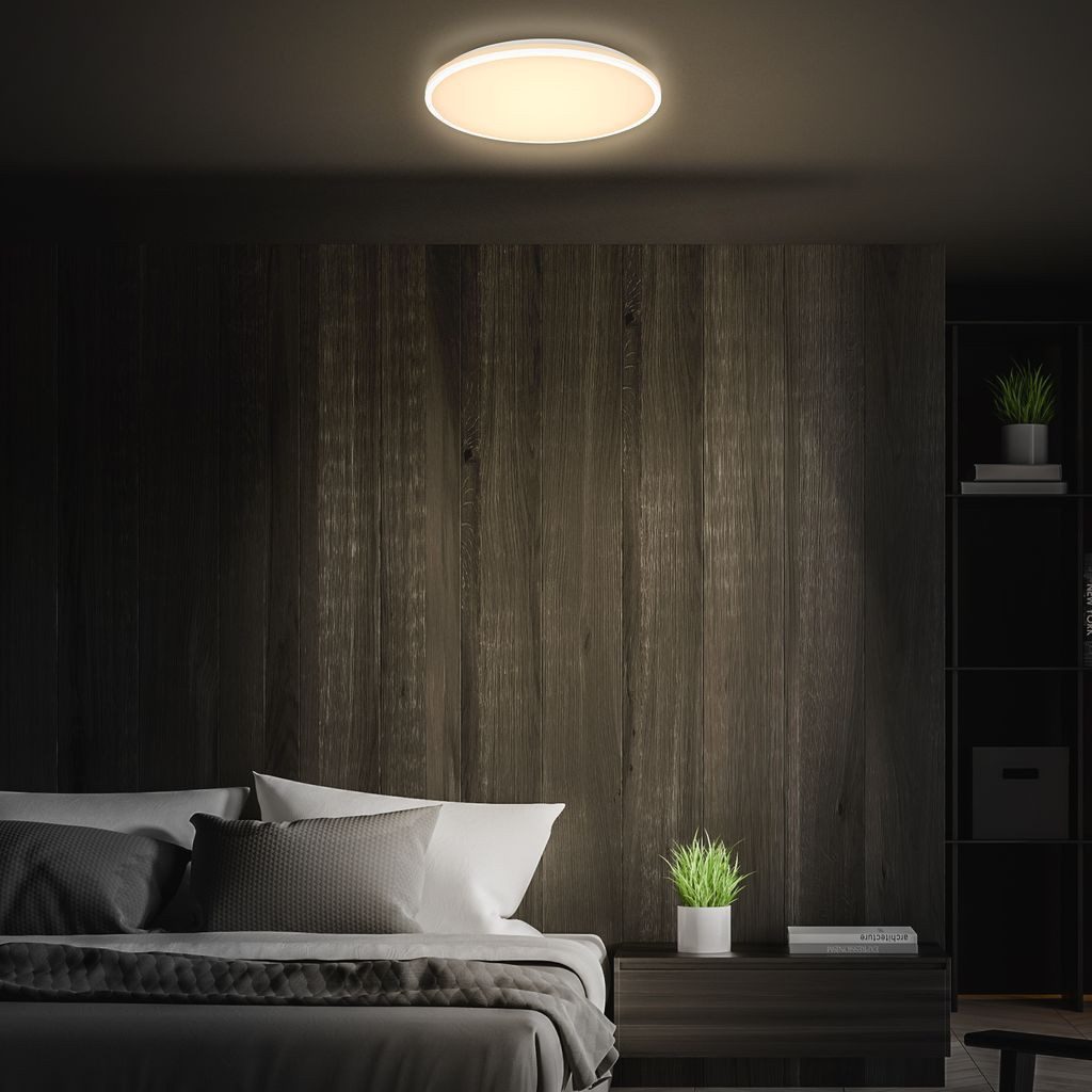 Briloner Leuchten LED Deckenleuchte 3821016, Dimmfunktion, LED fest integriert, 2700K - Extra-Warmweiß, LED Deckenlampe 33 x 6 cm Weiß 22W Wohnzimmer Schlafzimmer Küche Flur