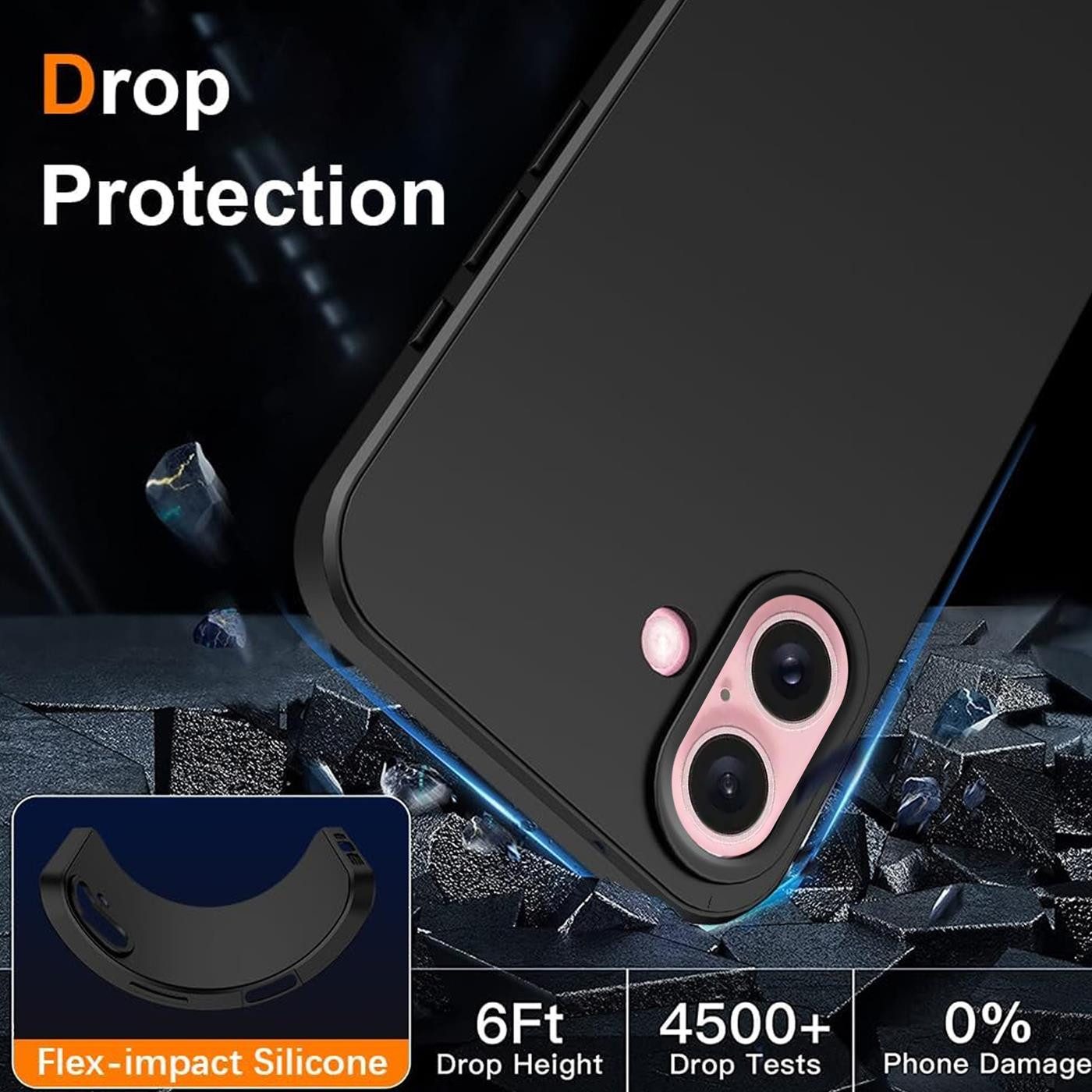 CoolGadget Handyhülle Handy Schutzhülle für Apple iPhone 16 Plus matt schwarz 6,7 Zoll, Silikon TPU Hülle Schutz Tasche Cover schlicht Slim Case – Bild 4 von 5