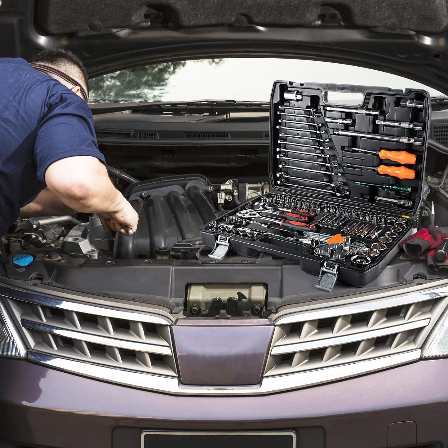 Youyijia Werkzeugkoffer Ratschenkasten Umschaltknarre Steckschlüssel-Satz (1 St)