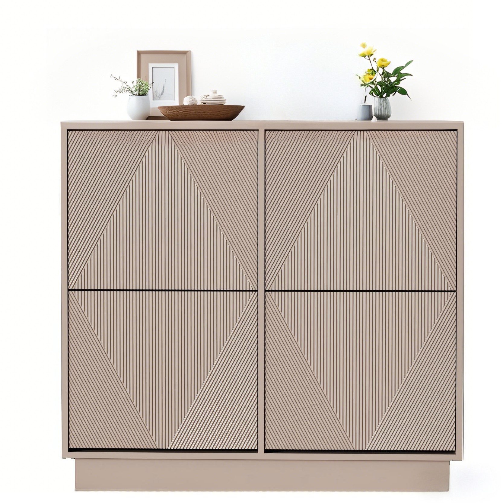 UEV Schuhschrank mit 4 Klappen schmal Schuhkommode mit Kippschutz Drucktüröffner (Packung, 99x24x91cm Moka/Grün) Drucktüröffner Verstellbare Trennwände für Verschiedene Schuhtypen