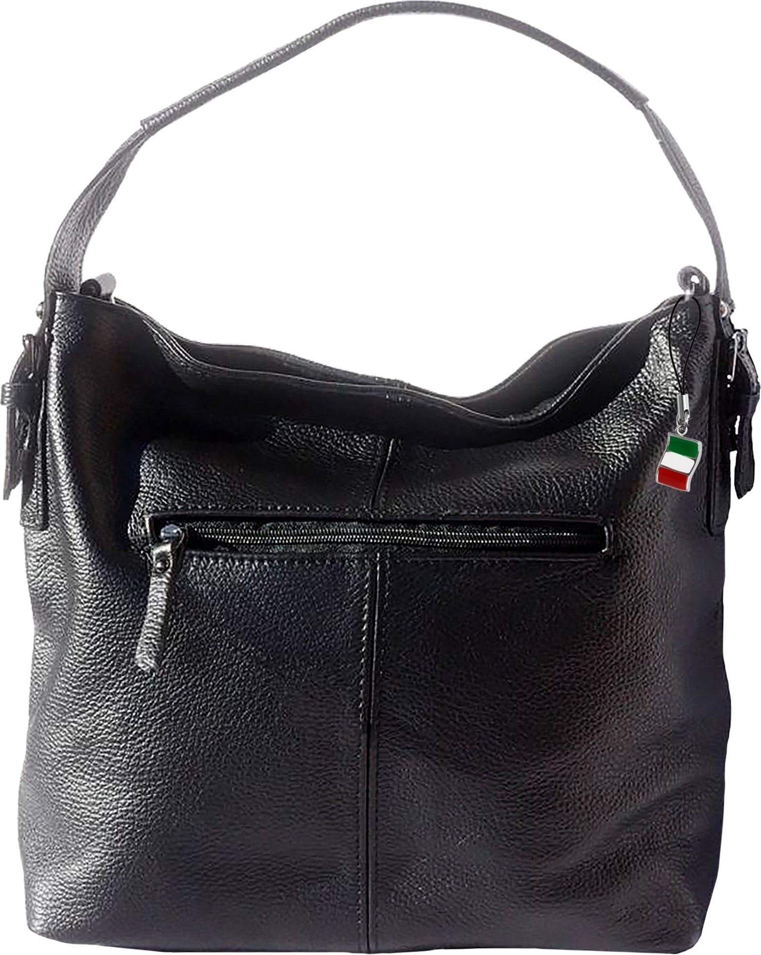FLORENCE Shopper Florence Damentasche Leder Hobobag schwarz, Damen Tasche  aus Echtleder in schwarz, ca. 34cm Breite, Made-In Italy
