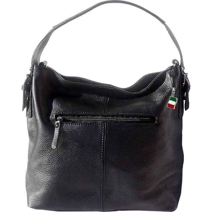 FLORENCE Shopper Florence Damentasche Leder Hobobag schwarz Damen Tasche aus Echtleder in schwarz ca. 34cm Breite Made-In Italy