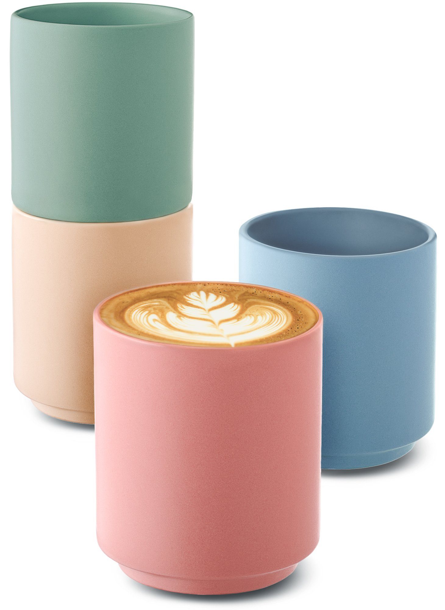 Keramik - Entworfen - Latte ml ml Cappuccino Pastell 200 Henkel, Tassen Keramik, Groß ohne Matt 4er Art Cappuccinotasse Set für Cosumy Design Stapelbares Kaffee Hitzebeständiges 200