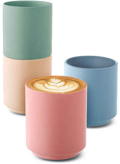 Cosumy Cappuccinotasse 4er Set Cappuccino Keramik Kaffee Tassen Groß 200 ml ohne Henkel, Keramik, Hitzebeständiges Stapelbares Design - Entworfen für Latte Art - 200 ml