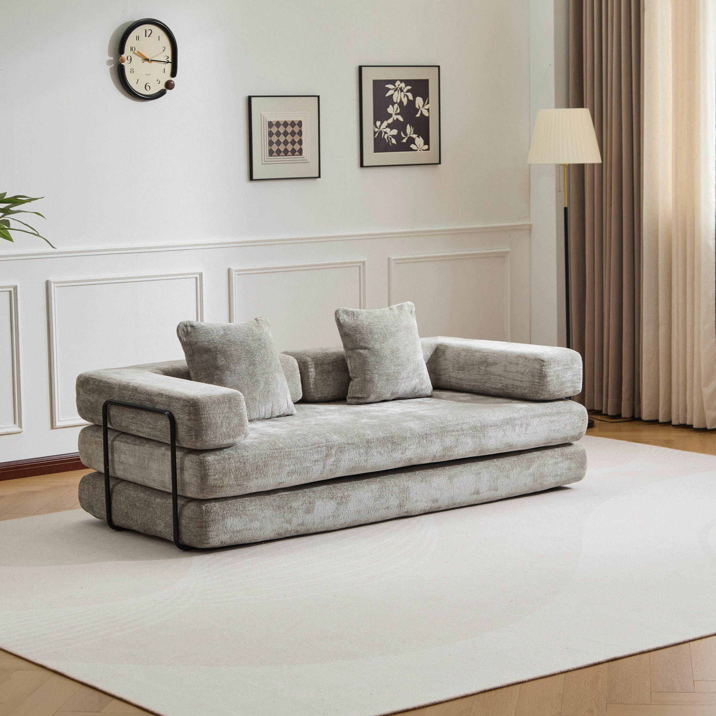 Vankel Loungesofa Klappbares 3-Sitzer Sofa, hellgrau
