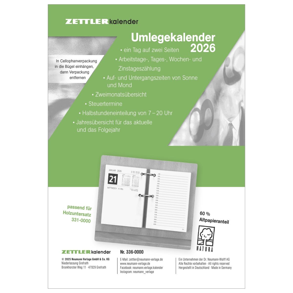 ZETTLER Schreibtischkalender Umlegekalender-Ersatzblock 8x10,8cm 2026